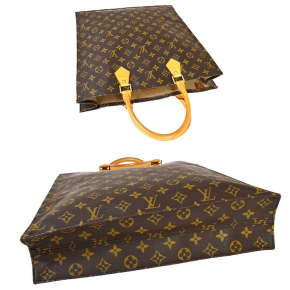 Authentic LOUIS VUITTON Sac Plat Hand Bag Monogram Leather Brown France - Picture 5 of 10